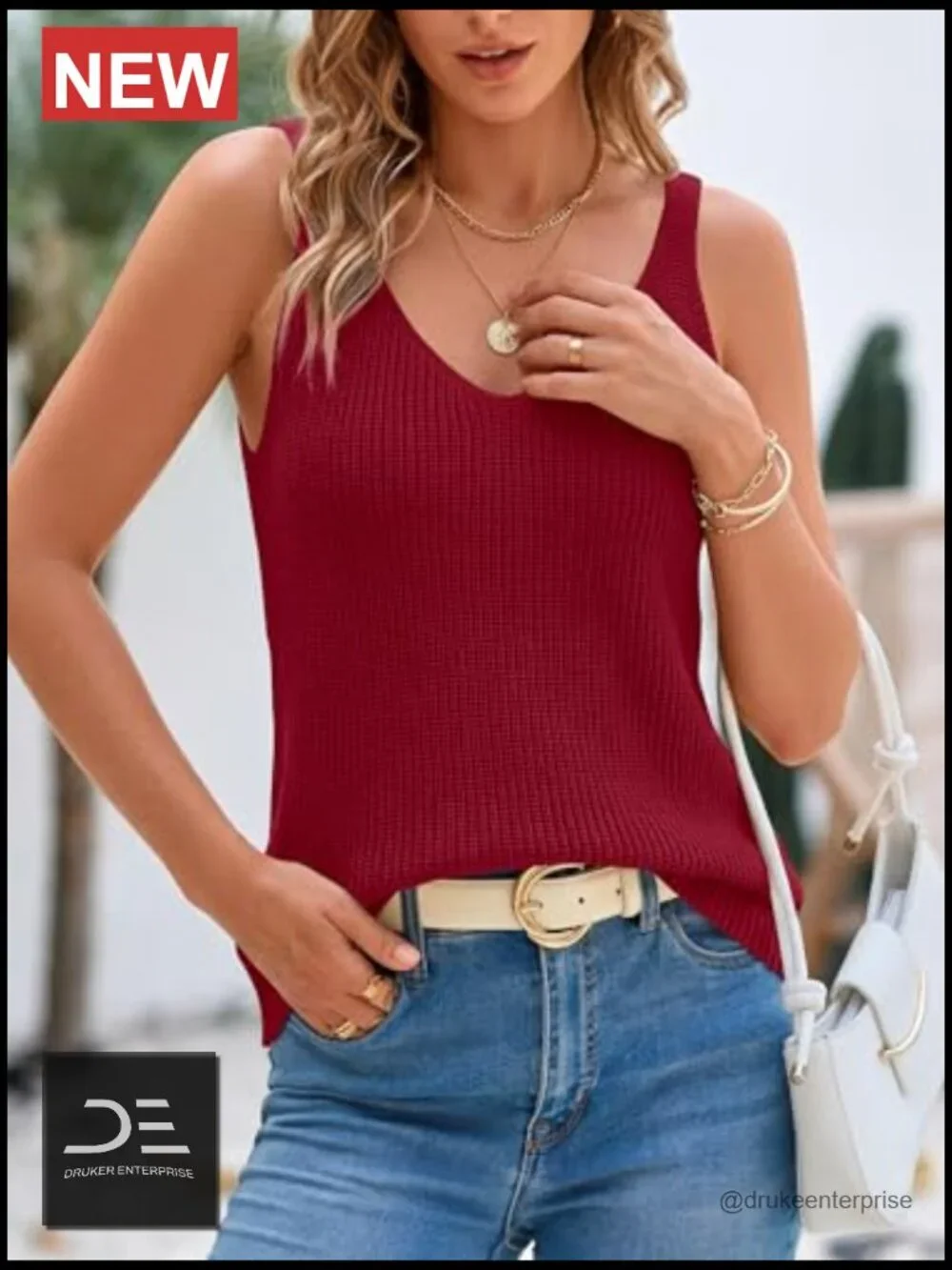 Sleeveless V-Neck Knit Sweater Vest Tank Top Casual Loose Crochet Tops